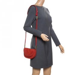 Pre Owned Diane Von Furstenberg Red Nubuck Leather Bullseye Crossbody Bag