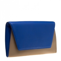 Pre Owned Diane Von Furstenberg Blue/Brown Leather Uptown Clutch