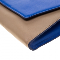 Pre Owned Diane Von Furstenberg Blue/Brown Leather Uptown Clutch