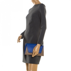 Pre Owned Diane Von Furstenberg Blue/Brown Leather Uptown Clutch