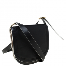 Pre Owned Diane von Furstenberg Black Leather Small Saddle Crossbody Bag