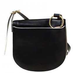 Pre Owned Diane von Furstenberg Black Leather Small Saddle Crossbody Bag