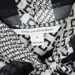 Pre Owned Diane Von Furstenberg Monochrome Printed Sheer Silk Jezebel Blouse M
