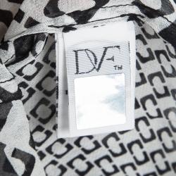 Pre Owned Diane Von Furstenberg Monochrome Printed Sheer Silk Jezebel Blouse M