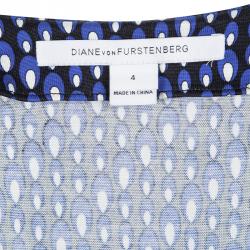 Pre Owned Diane Von Furstenberg Blue Printed Silk Irina Wrap Dress S