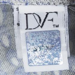 Pre Owned Diane Von Furstenberg Blue Printed Silk Irina Wrap Dress S