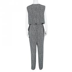 Pre Owned Diane Von Furstenberg Monochrome Printed Silk Belted Rawena Jumpsuit XL