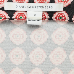 Pre Owned Diane Von Furstenberg Red Printed Jersey New Julian Wrap Dress S