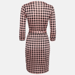 Pre Owned Diane Von Furstenberg Red Printed Jersey New Julian Wrap Dress S