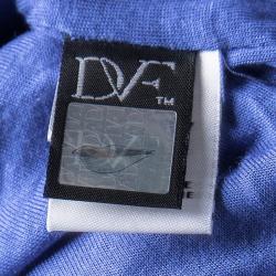 Pre Owned Diane Von Furstenberg Blue Lace Zarita Long Sleeve Dress M