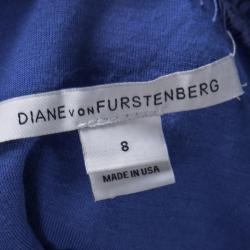 Pre Owned Diane Von Furstenberg Blue Lace Zarita Long Sleeve Dress M