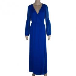 Pre Owned Diane Von Furstenberg Blue 'Catroux' Chiffon Maxi Dress M