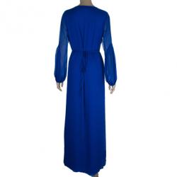 Pre Owned Diane Von Furstenberg Blue 'Catroux' Chiffon Maxi Dress M