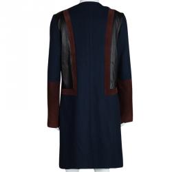 Pre Owned Diane Von Furstenberg Colorblock Wool Leather Panel Tanaquil Long Coat L