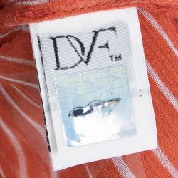 Pre Owned Diane Von Furstenberg Orange and White Tassel Detail Silk Kainda Kaftan XS