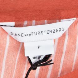 Pre Owned Diane Von Furstenberg Orange and White Tassel Detail Silk Kainda Kaftan XS
