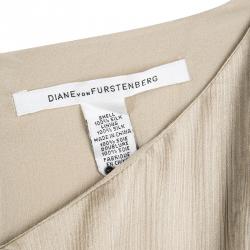 Pre Owned Diane Von Furstenberg Beige Crinkled Silk Tiered Long Sleeve Tiari Dress S
