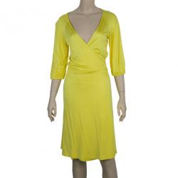 Pre Owned Diane Von Furstenberg Andrina Yellow Wrap Dress L