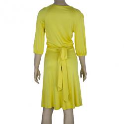 Pre Owned Diane Von Furstenberg Andrina Yellow Wrap Dress L