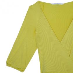Pre Owned Diane Von Furstenberg Andrina Yellow Wrap Dress L