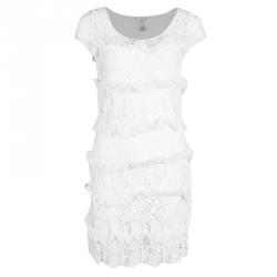 Pre Owned Diane Von Furstenberg White Crochet Lace Ruffle Detail Arcelia Dress S
