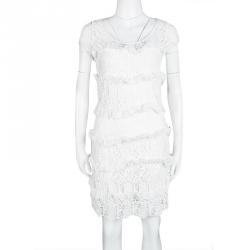 Pre Owned Diane Von Furstenberg White Crochet Lace Ruffle Detail Arcelia Dress S