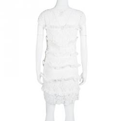 Pre Owned Diane Von Furstenberg White Crochet Lace Ruffle Detail Arcelia Dress S