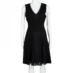 Pre Owned Diane Von Furstenberg Black Lace Paneled Sleeveless Fiorenza Dress S