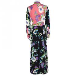 Pre Owned Diane Von Furstenberg Multicolor Floral Printed Silk Long Sleeve Maxi Shirt Dress M