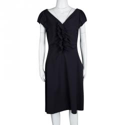 Pre Owned Diane Von Furstenberg Navy Blue Ruffle Detail Samaya Dress L