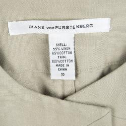 Pre Owned Diane Von Furstenberg Beige Embellished Cuff Front Open Cropped Remo Jacket L