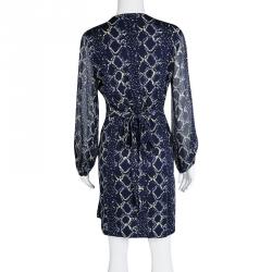 Pre Owned Diane Von Furstenberg Navy Blue Grid Print Sigourney Wrap Dress M