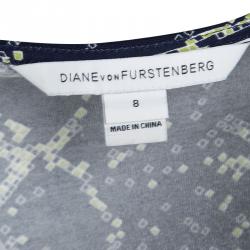 Pre Owned Diane Von Furstenberg Navy Blue Grid Print Sigourney Wrap Dress M