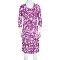 Pre Owned Diane Von Furstenberg Purple Printed Draped Bentley SJ Three Quarters Dress L