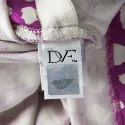 Pre Owned Diane Von Furstenberg Purple Printed Draped Bentley SJ Three Quarters Dress L