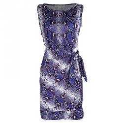 Pre Owned Diane von Furstenberg Blue Snake Print Silk New Della Dress S