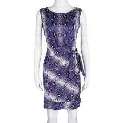 Pre Owned Diane von Furstenberg Blue Snake Print Silk New Della Dress S