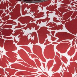 Pre Owned Diane Von Furstenberg Red and White Floral Print Faux Wrap Zoe Dress XS