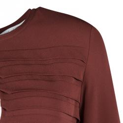Pre Owned Diane Von Furstenberg Brick Red Silk Pintuck Detail Long Sleeve Belted Kimian Dress L