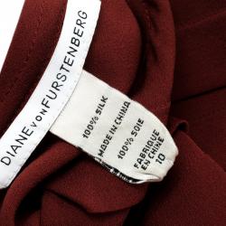 Pre Owned Diane Von Furstenberg Brick Red Silk Pintuck Detail Long Sleeve Belted Kimian Dress L