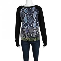 Diane Von Furstenberg Black Python Print Raglan Sleeve Lisha Sweatshirt S