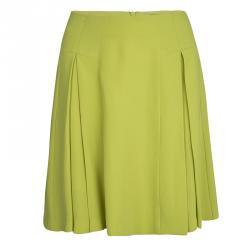 Pre Owned Diane Von Furstenberg Lime Green Pleat Detail Beata Skirt M