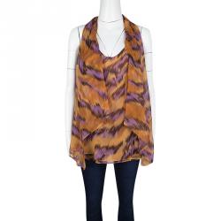 Pre Owned Diane Von Furstenberg Multicolor Printed Silk Chiffon Sleeveless Marroca Top XL