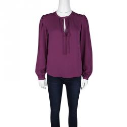 Pre Owned Diane Von Furstenberg Purple Silk Long Sleeve Florane Blouse S