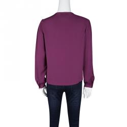 Pre Owned Diane Von Furstenberg Purple Silk Long Sleeve Florane Blouse S