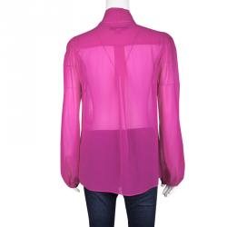 Pre Owned Diane Von Furstenberg Pink Silk Tie Detail Long Sleeve Jezebel Blouse L