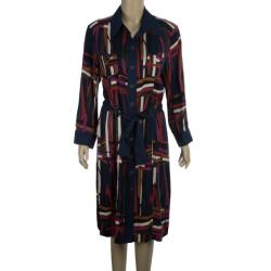 Pre Owned Diane Von Furstenberg 'Calzare' Geometric Print Shirt Dress L