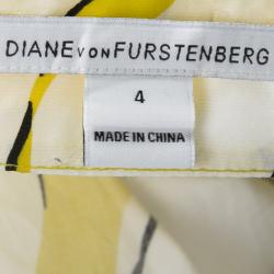 Pre Owned Diane Von Furstenberg Yellow and White Eden Garden Tenner Floral Print Halter Dress S