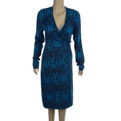 Pre Owned Diane Von Furstenberg Navy 'Linda' Printed Wrap Dress M