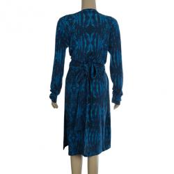 Pre Owned Diane Von Furstenberg Navy 'Linda' Printed Wrap Dress M